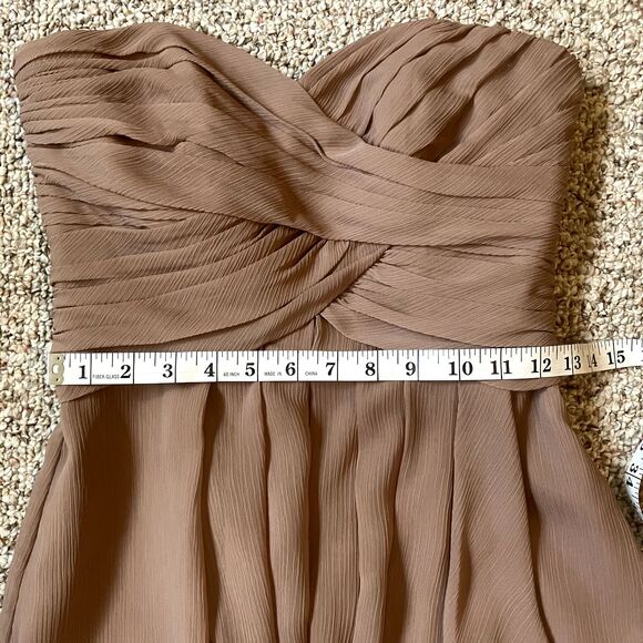 David's Bridal Dress Women 2 Brown Shift Short Strapless Zipper Lined Gathered - Picture 8 of 9